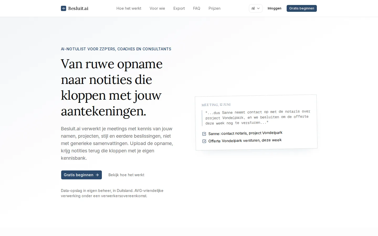 Screenshot van Besluit.ai
